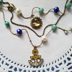 ⚓Betsey Johnson Nautical Anchor Sailboat Tri-Chain Charm Necklace - GPC⚓